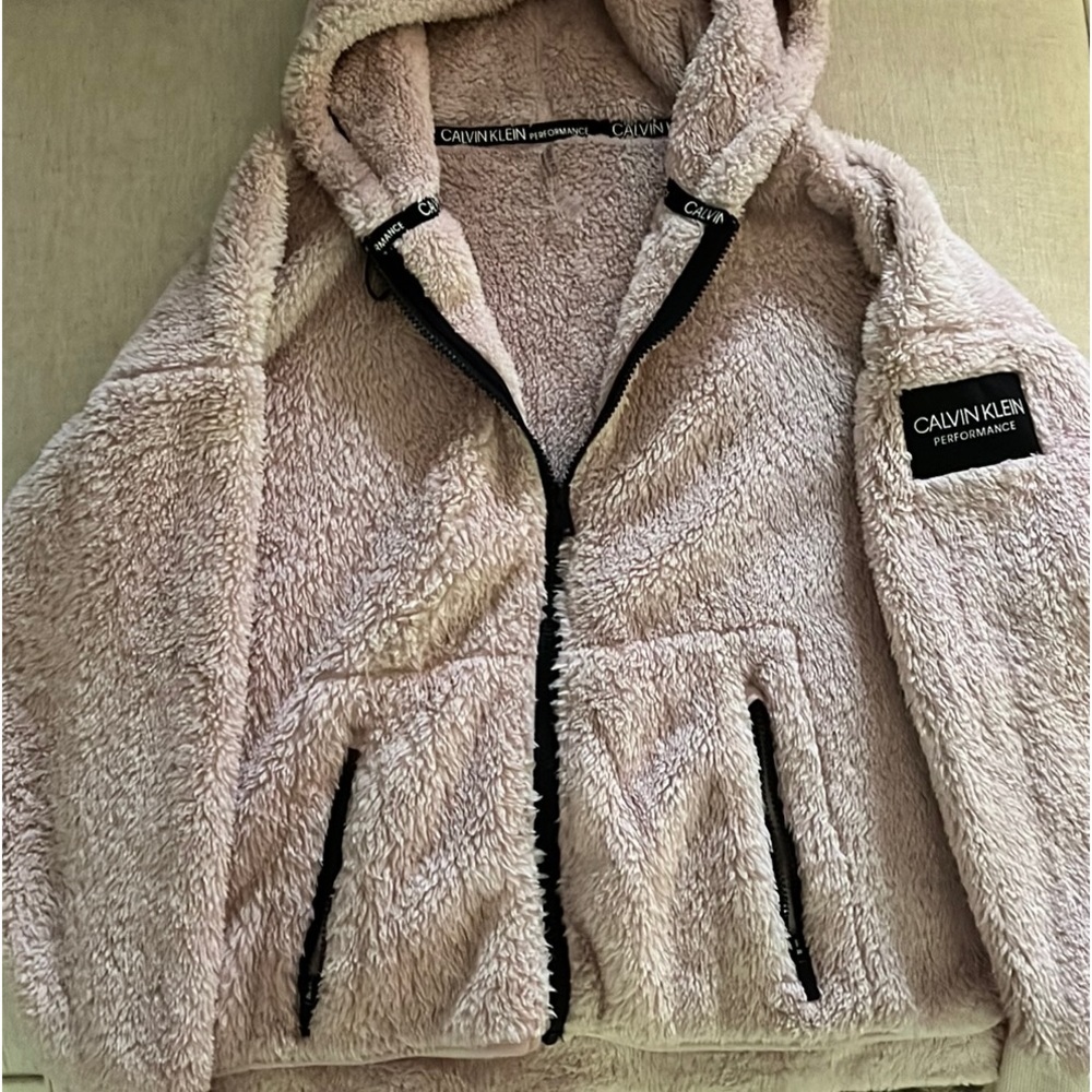 Pink Calvin Klein Fuzzy Zip Up Hoodie